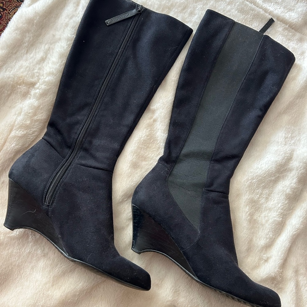 Calvin Klein Black Suede Wedge Boots